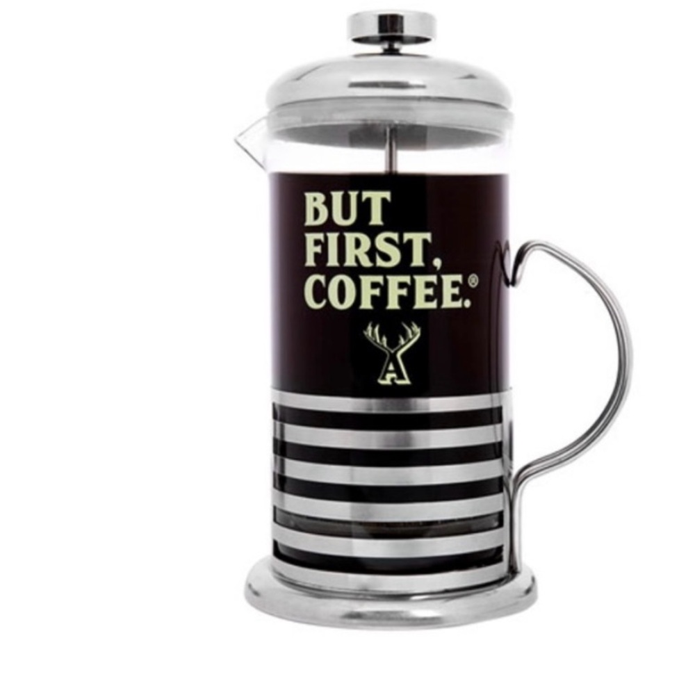 But First Coffee French Press - Black and Silver